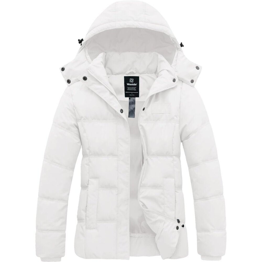Women's Light Beige Quilted Puffer Hooded Jacket Coat Thicken Warm Winter